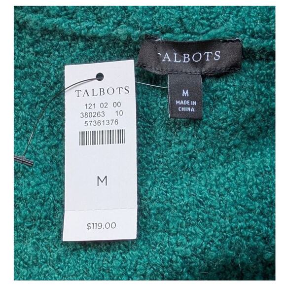 NEW Talbots Full Zip Sweater Medium Boucle Wool Blend Teal Green Cozy Classic - Picture 10 of 11